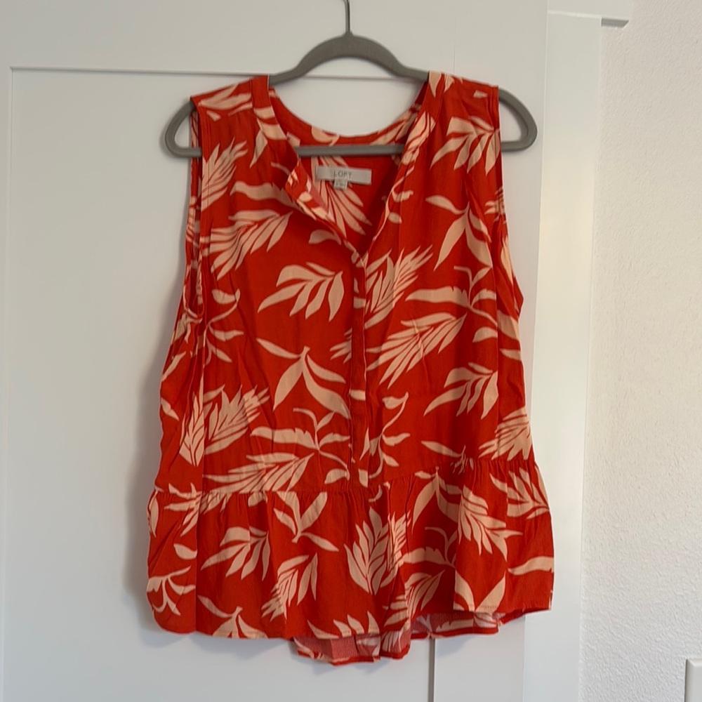 LOFT Boxy Sleeveless Orange and White Blouse